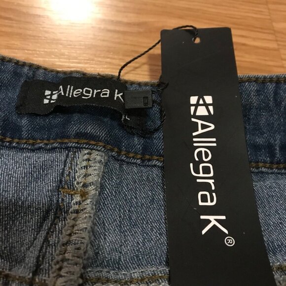 Allegra Denim Midi Skirt Size Large With Frayed Hem & Snap Button Detail - Picture 11 of 14